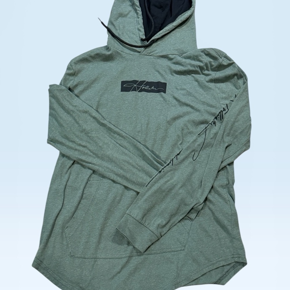 Hollister Olive Green Hooded Long-Sleeve Shirt with Script Logo